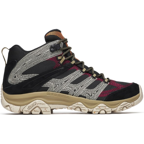 Side view of Merrell Moab 3 hiking boots highlighting the rugged design for outdoor adventures.