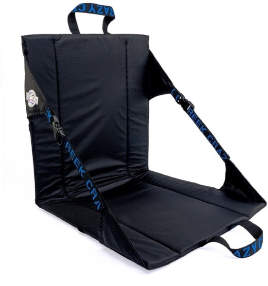 Crazy Creek Original camping chair folded with carry handles showing portable chair design