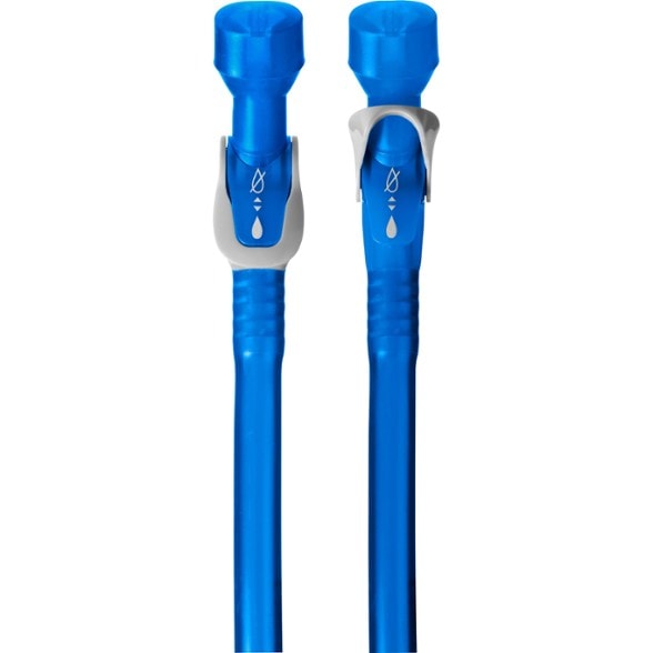 CamelBak Crux hydration valve with shut-off feature in a hiking setup.