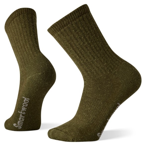 Close-up view of merino wool hiking socks showcasing the cushioning and fabric