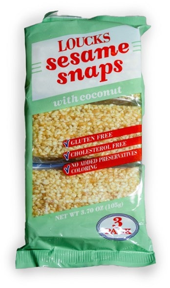 Close-up of Coconut Sesame Snack Packs showcasing their texture and ingredients.