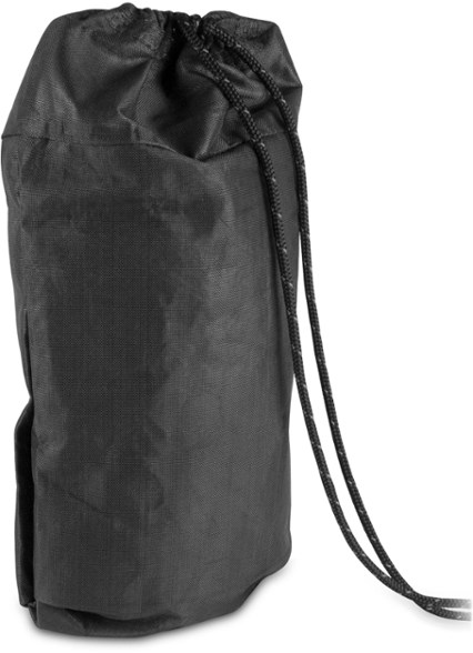 Front view of Ursack AllMitey 10L bear bag tied to a tree trunk in the woods