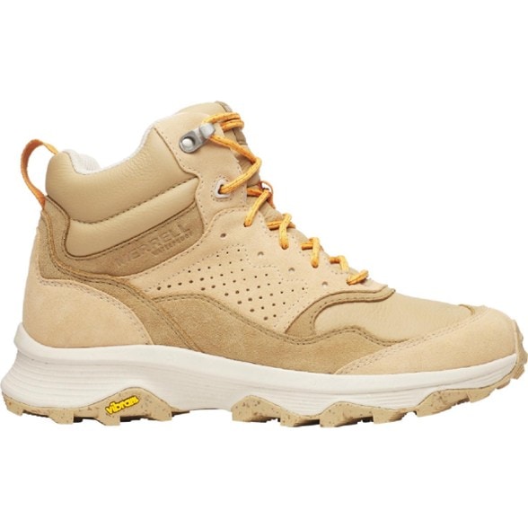 Side view of Merrell Women's Speed Solo MXD Mid Waterproof Hiking Boots highlighting the waterproof leather and suede.