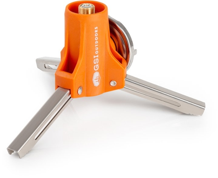 Ultimate butane to isobutane adapter displayed from the side, showcasing its compact design for camping.