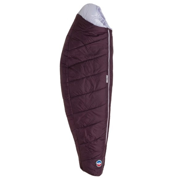 Top-down view of the synthetic sleeping bag showing hood, draft collar, and cocoon-style shape