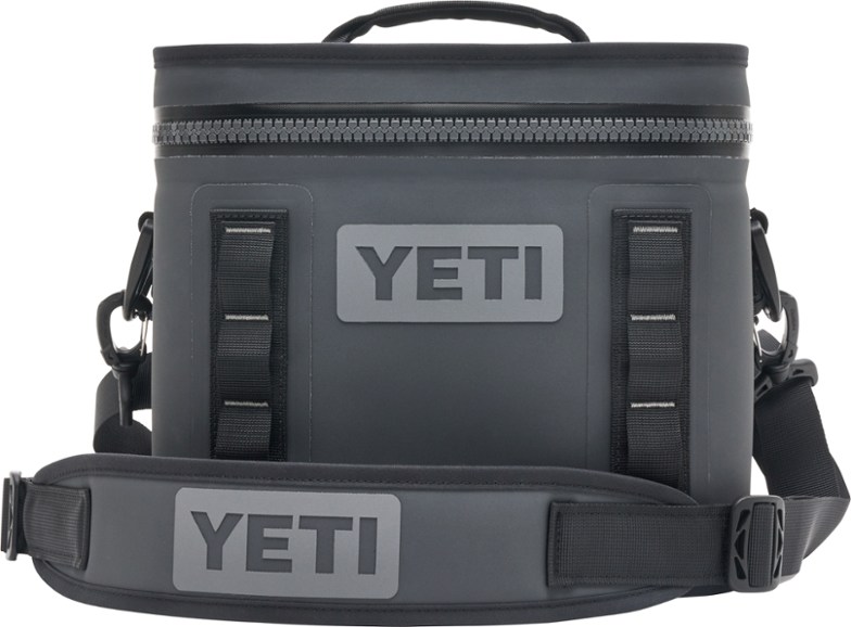 YETI Hopper Flip 8 cooler with flip-top opening, perfect for camping outings.