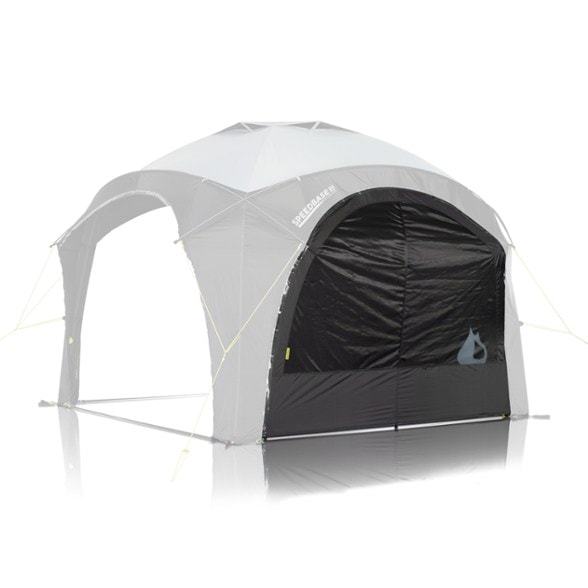 Side view of Speedbase 2 WeatherGuard Mesh Wall attached to camping shelter with mesh window airflow