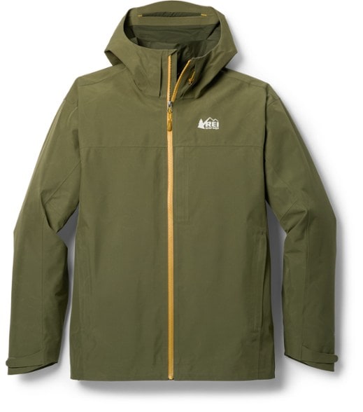 Front view of Teris AlpineShield GORE-TEX jacket showing adjustable hood and sleek waterproof finish