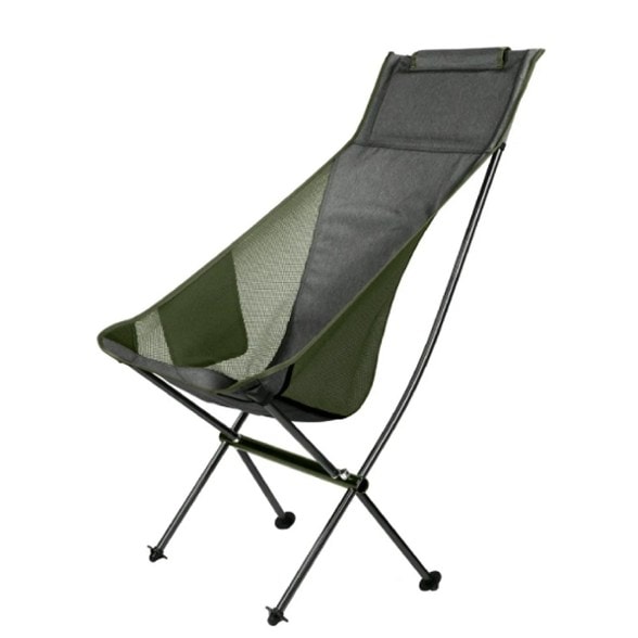 Front view of Skyline padded camp chair showing high back and mesh seat