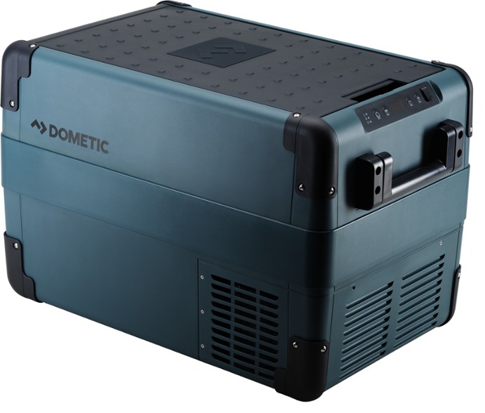AdventurePro 37 Electric Cooler shown at a campsite with drinks inside