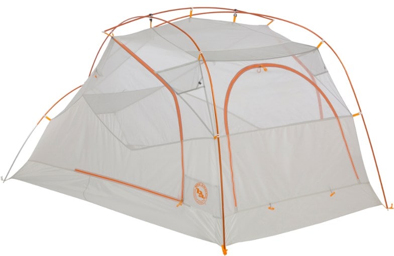 View of Big Agnes Salt Creek SL2 tent from the front, highlighting its three doors.