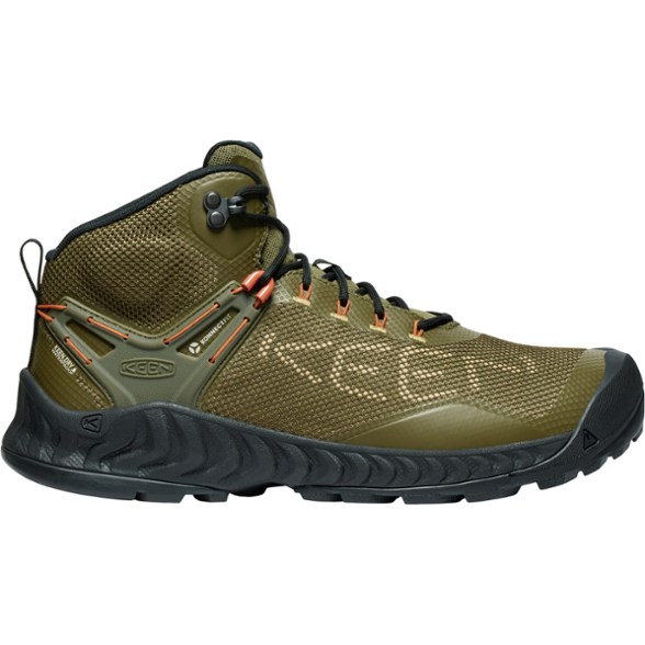 Side view of KEEN NXIS EVO Men's Waterproof Hiking Boots, highlighting the breathable mesh and TPU overlays.