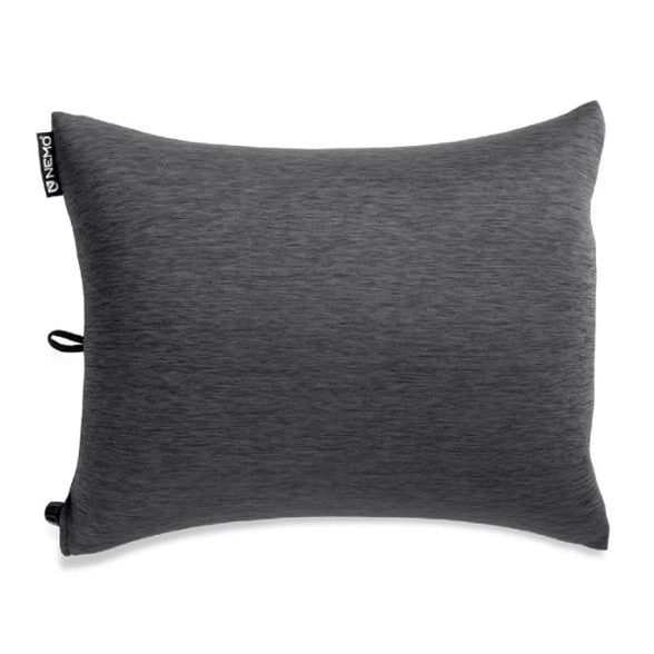 Side view of the Fillo King Inflatable Camping Pillow nestled in a sleeping bag, highlighting its plush height and support.