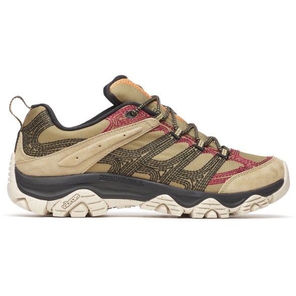 Close-up of Merrell Moab 3 Stitch hiking shoes demonstrating durable materials.
