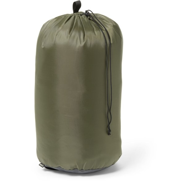 Close-up of REI Co-op heavy-duty water-resistant stuff sack showcasing rugged fabric.