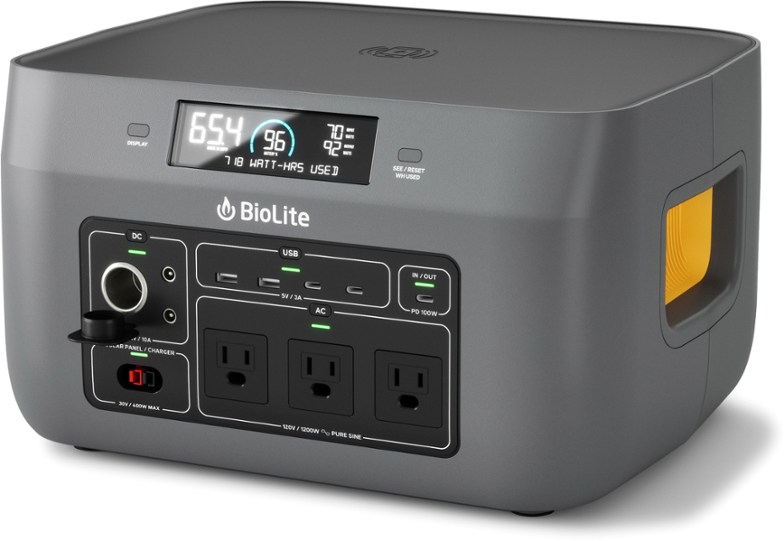 Front view of BioVolt 1520 solar generator showing dashboard interface