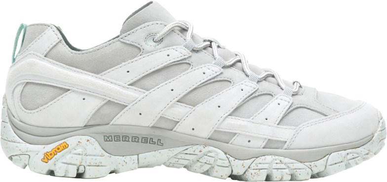 Eco-Friendly Moab 2 hiking shoes showcasing suede leather upper and recycled elements.
