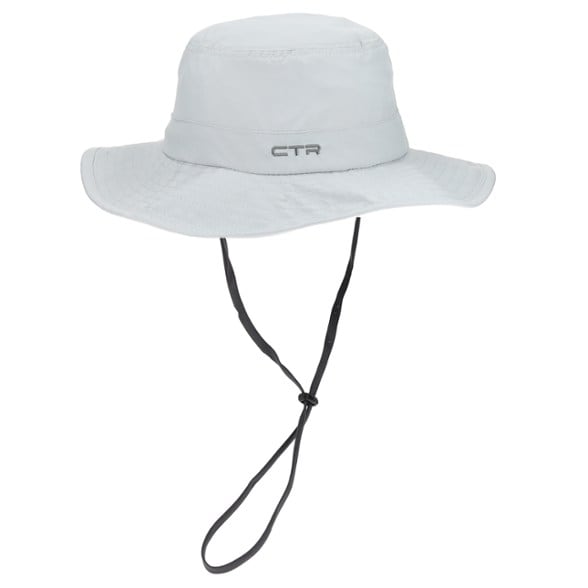 Summit SunShield Packable Hat side view demonstrating adjustable chin cord and brim size.