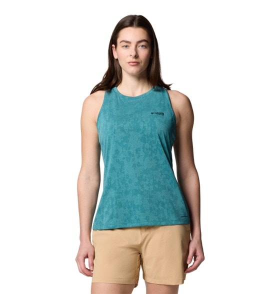 Front view of Bluebird Canyon Women's Hiking Tank Top in bright blue, perfect for outdoor adventures.