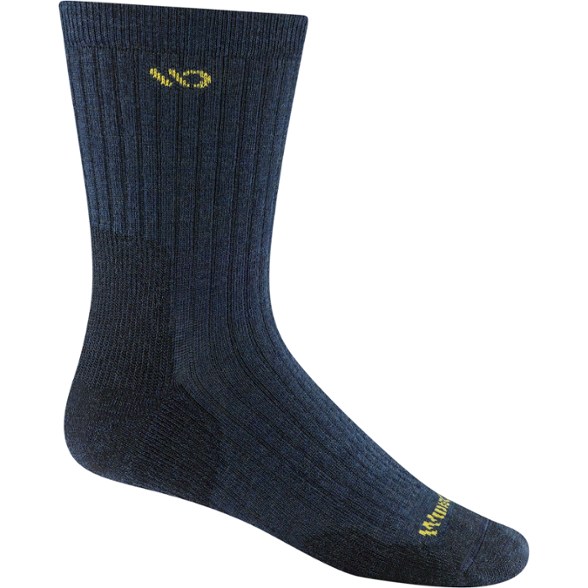 Men's merino wool cushioned micro crew socks in action during a hike.
