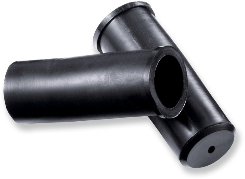 Close-up of travel-safe trekking pole tip covers showing durability and design.