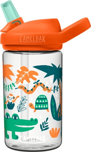 EcoSip spill-proof kids water bottle showing flip straw lid and carry handle