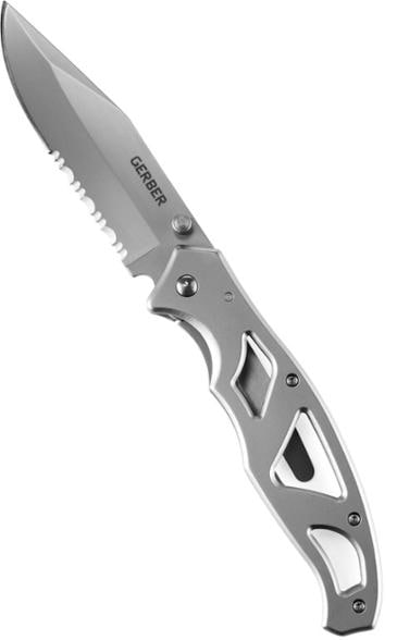 Paraframe II serrated knife showcasing the partially serrated blade and lightweight frame-lock handle