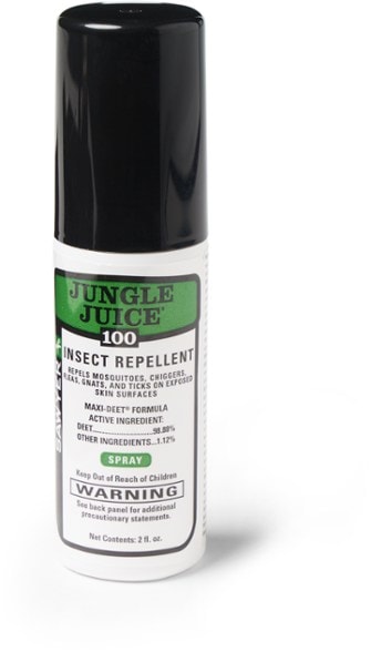 Jungle Juice 100 pump spray insect repellent in outdoor setting, perfect for camping trips