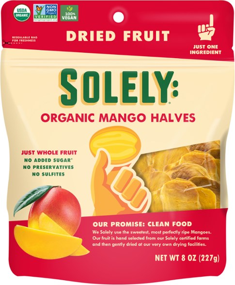 Close-up of PureHarvest organic dried fruit pieces showing natural texture and vibrant colors
