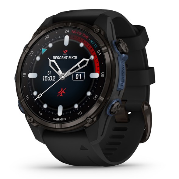 Garmin Descent Mk3i display showcasing dive data and GPS tracking features.