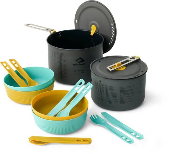 SummitLite ultralight cookset displayed with pots and bowls