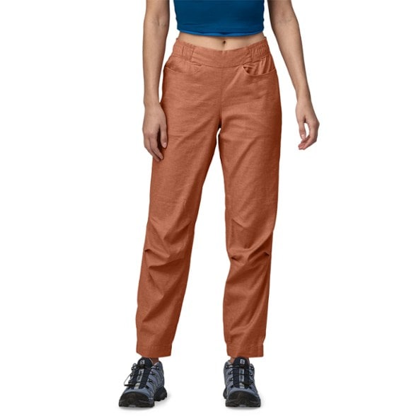 Patagonia Hampi Rock Pants in action during a climbing session, showcasing their flexibility and fit.