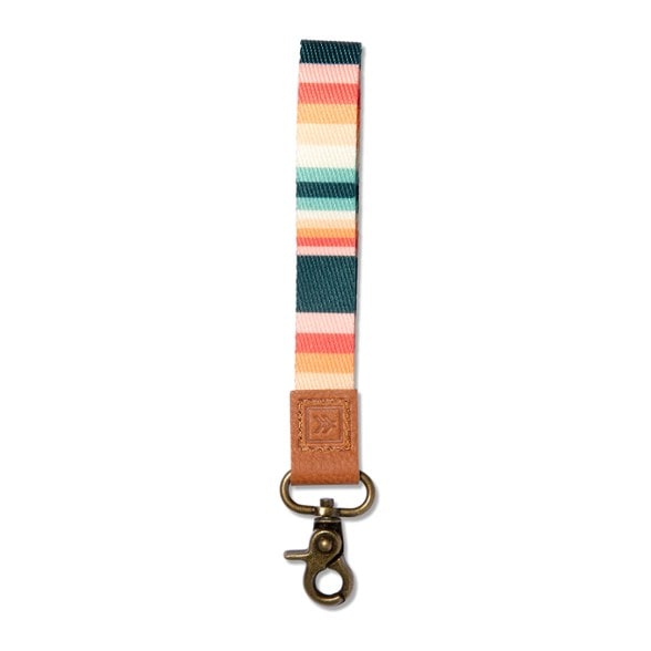 Stylish Key Holder Wrist Lanyard displayed at an angle, highlighting the leather loop and clasp.
