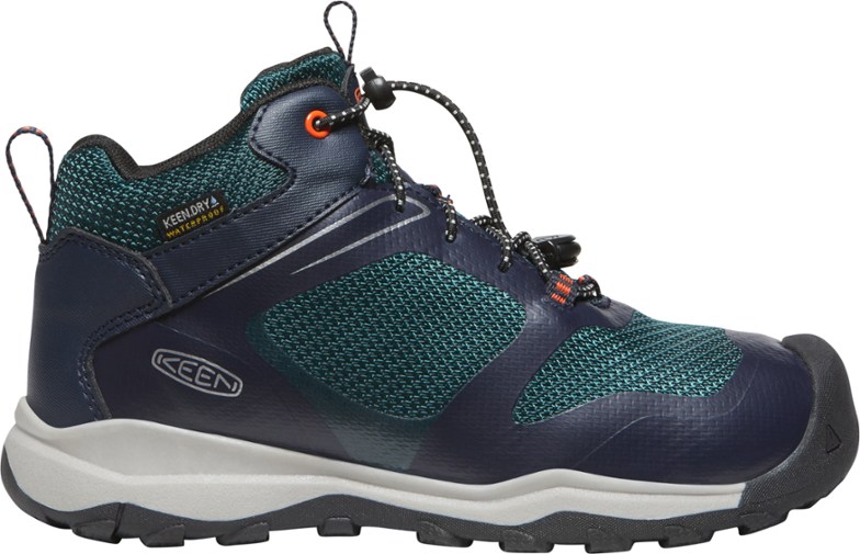 Side view of KEEN Trailblazer Mid waterproof boots for kids showing reinforced toe caps and breathable mesh