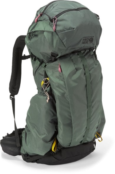 Mountain Hardwear PCT 55L Men's Hiking Pack from the side, demonstrating its spacious design and adjustable straps.