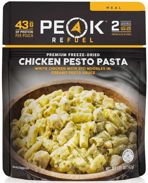 Close-up of Peak Refuel Chicken Pesto Pasta cooked and plated, showcasing its vibrant colors and ingredients.