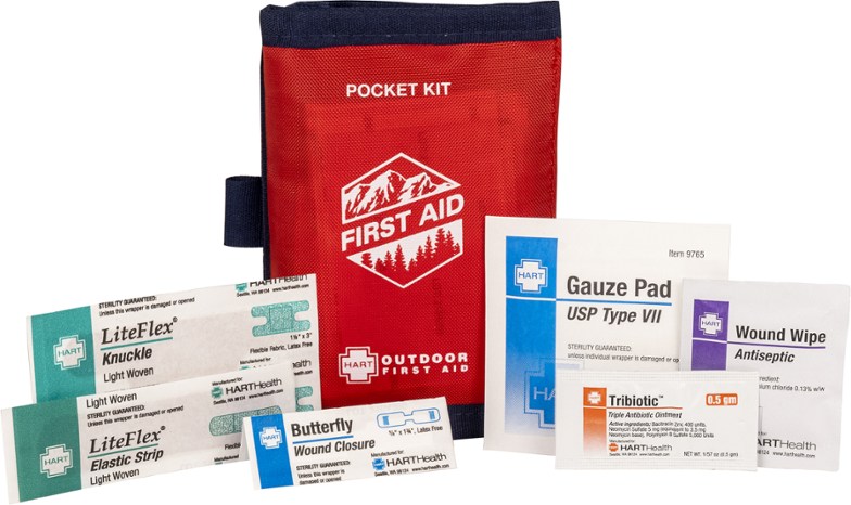 HART Outdoor Lightweight First Aid Kit displayed outdoors with hiking gear