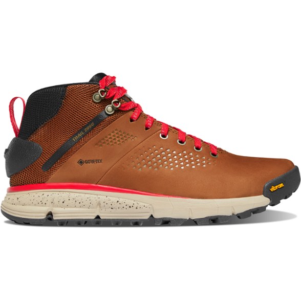 Side view of the Danner Trail 2650 GTX boots showing Vibram outsole and leather upper