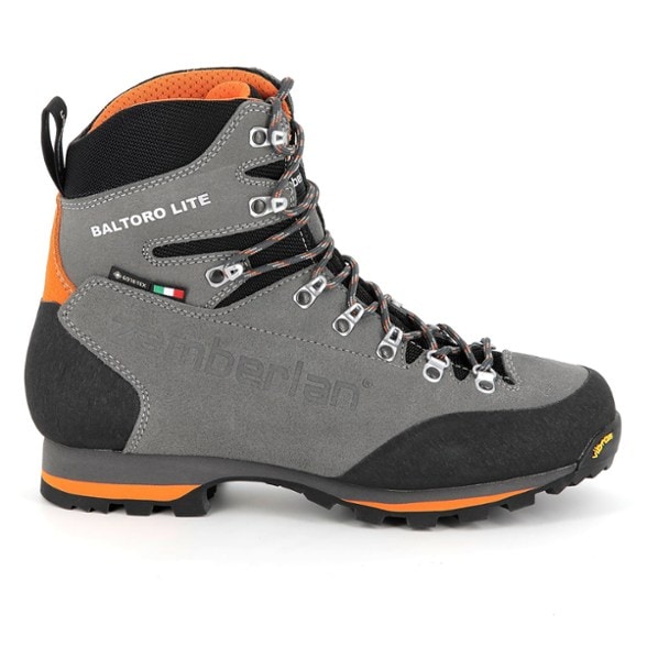 Side view of Zamberlan Baltoro Lite GTX RR hiking boots showcasing rugged design.