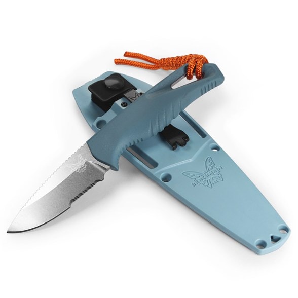 Side angle view of Intersect Edge 18050S EDC knife with drop-point blade and molded sheath