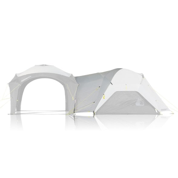 Aerospeed 6 Link connecting to Speedbase 2 Air Shelter, showcasing waterproof outdoor living space.