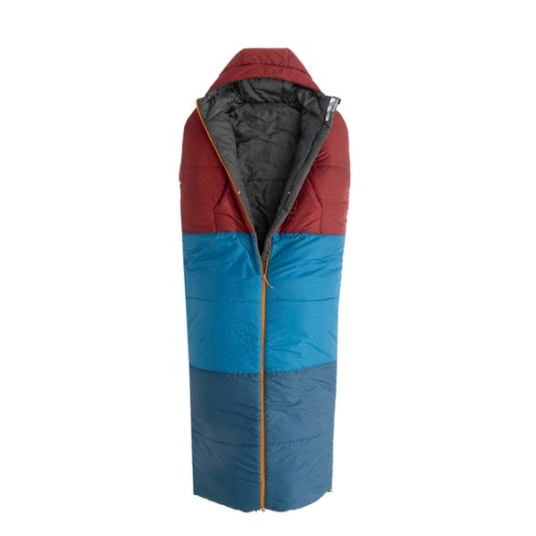 Wearable sleeping bag in park mode, perfect for chilly mornings at camp.