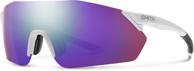 Smith Reverb cycling sunglasses with interchangeable lenses in action on a bike trail.