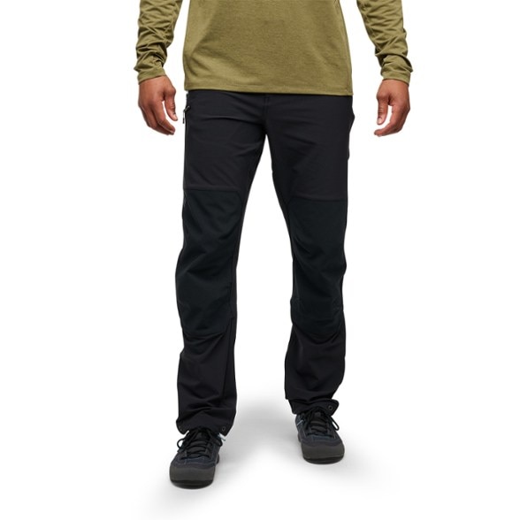 Front view of men's hiking pants showing durable climbing pants with abrasion resistance on knees and seat