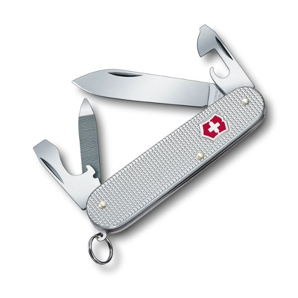 Victorinox Cadet Alox knife with open blade, ideal for camping tasks.