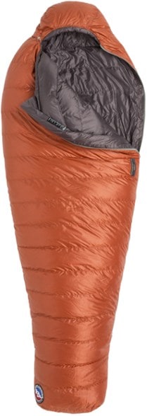 Greystone 30 Men's Down Sleeping Bag displayed in a tent, highlighting its cozy interior and contoured hood.