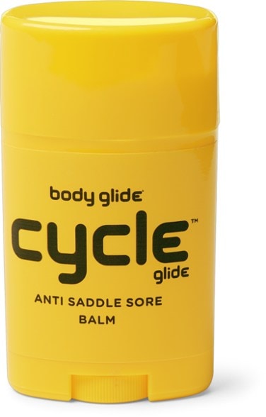 Close-up of RideGuard Comfort Glide Balm stick applicator showing twist-up design for easy use — ideal cycling balm for saddle sore prevention.