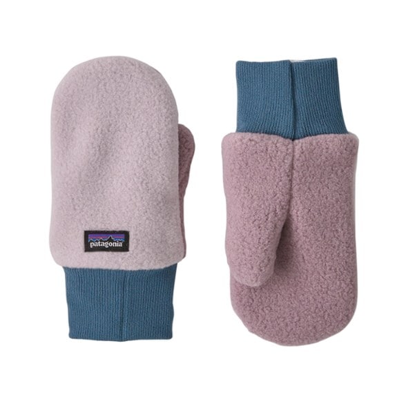 Close-up of cozy fleece baby mittens with ribbed cuffs