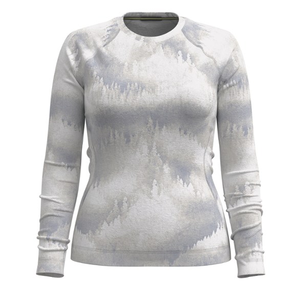 Front view of the thermal shirt women wear for cold-weather hiking, shown in charcoal grey