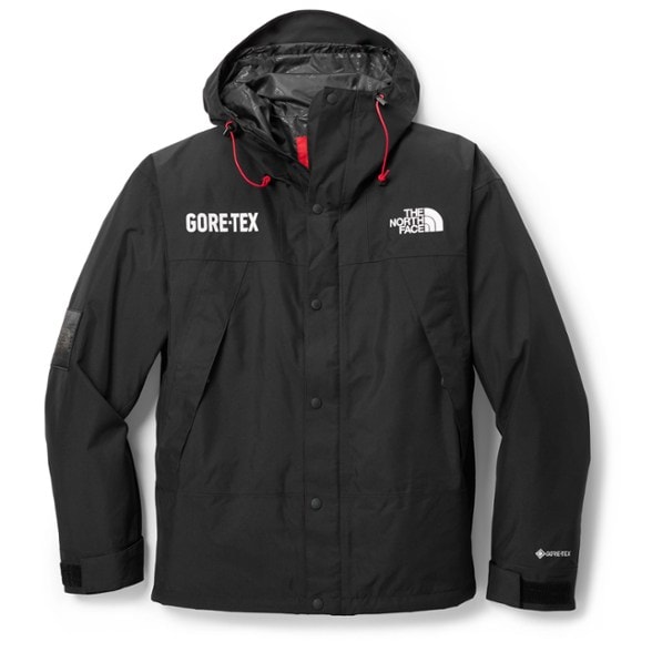 Men's GORE-TEX Alpine Shield Jacket from the front, highlighting the adjustable hood and zipper pockets.